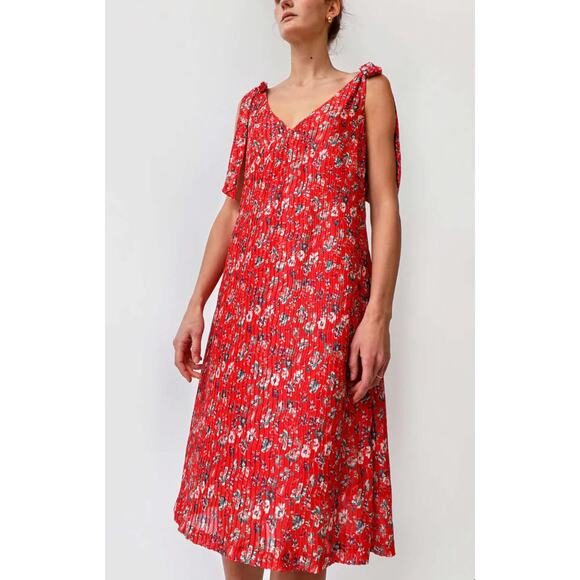 No. 6 Store Siene A-Line Tie Dress in Red Wisteria Floral Print Size Large - Picture 4 of 9